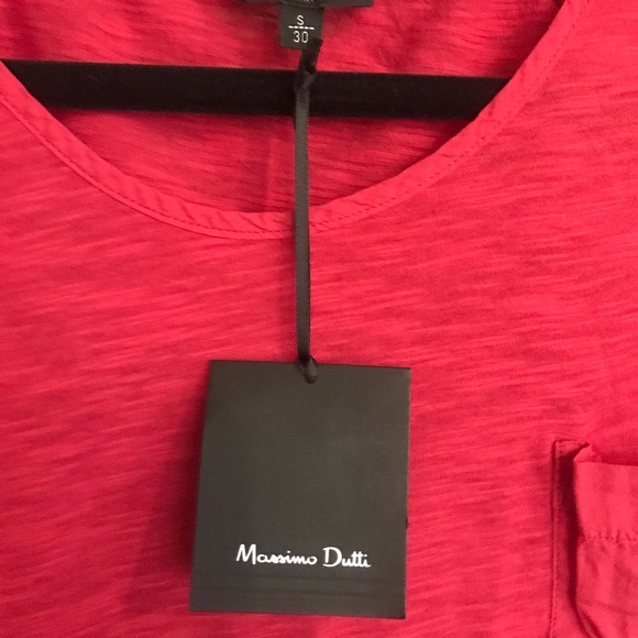 NWT Mossimo Dutti Small Red Cotton T-Shirt with Front Pocket - Picture 3 of 9